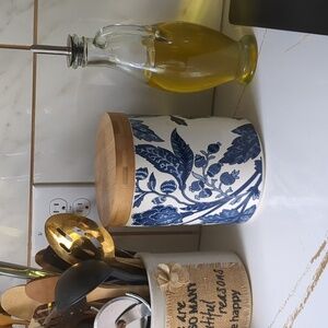 Blue Floral Ceramic Canister with Bamboo Lid